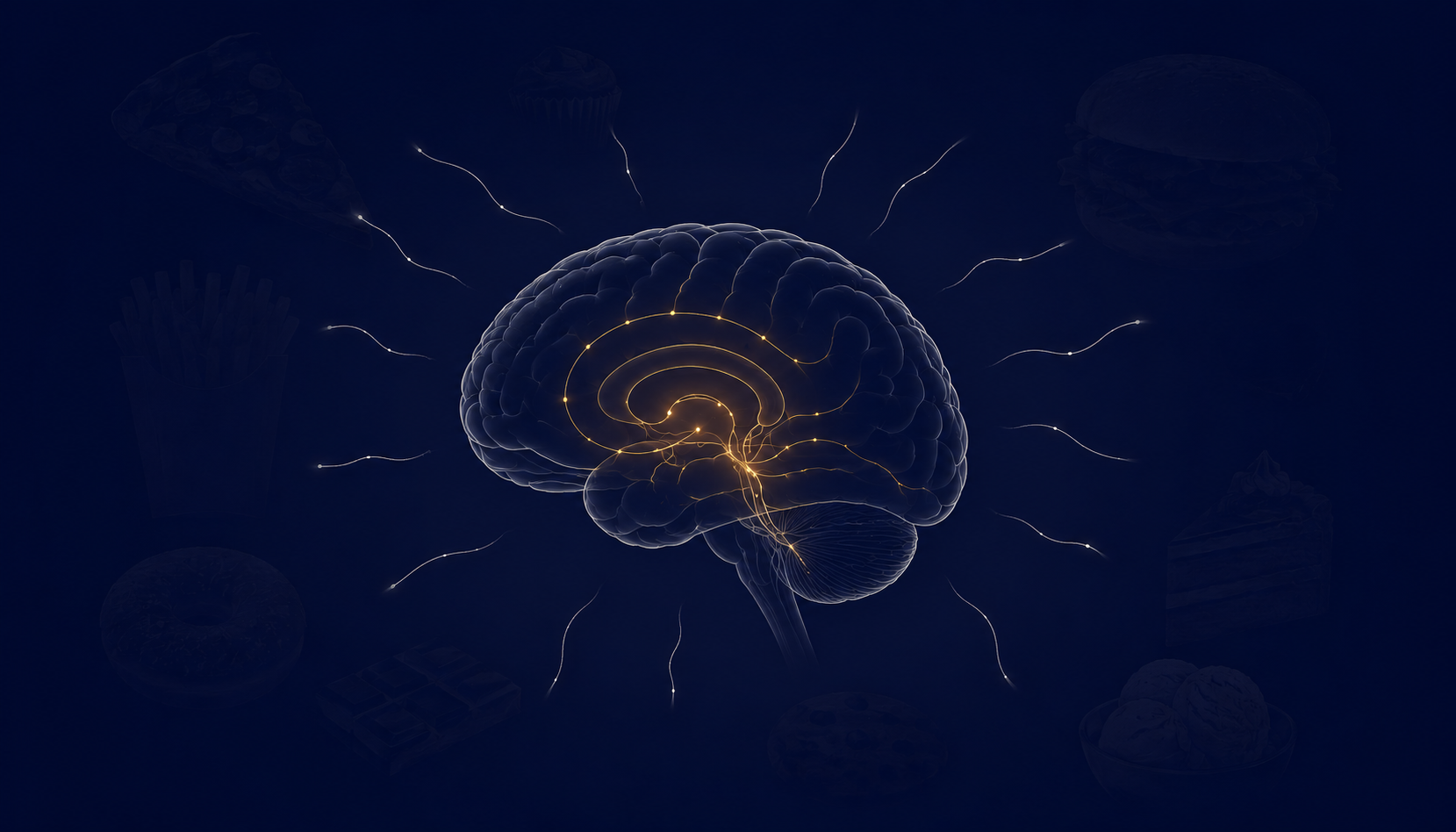 Illustration of the mesolimbic reward pathway showing reduced food noise response on GLP-1