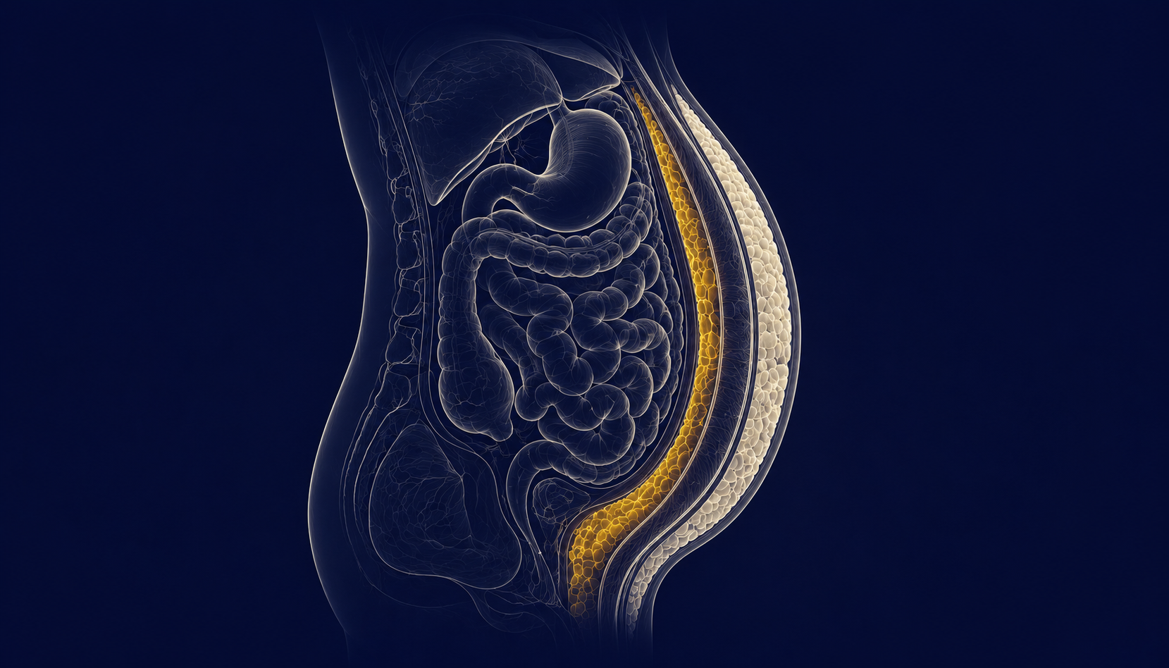 Medical illustration of visceral versus subcutaneous fat reduction on semaglutide