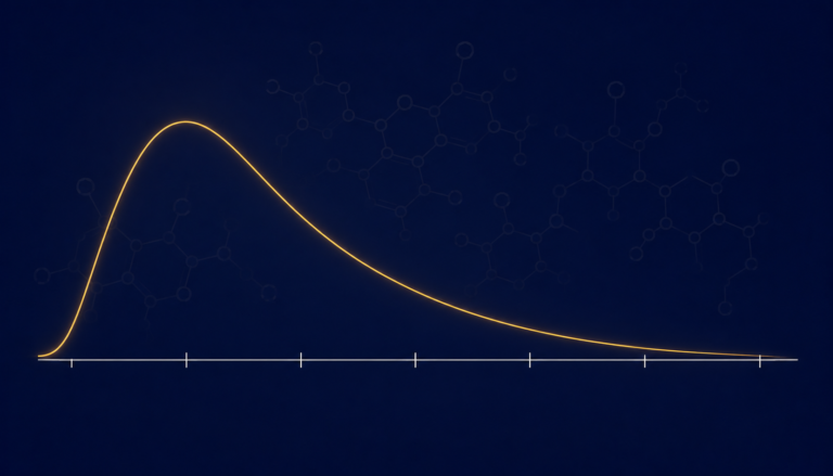 Pharmacokinetic concentration-time curve showing semaglutide's 7-day half-life
