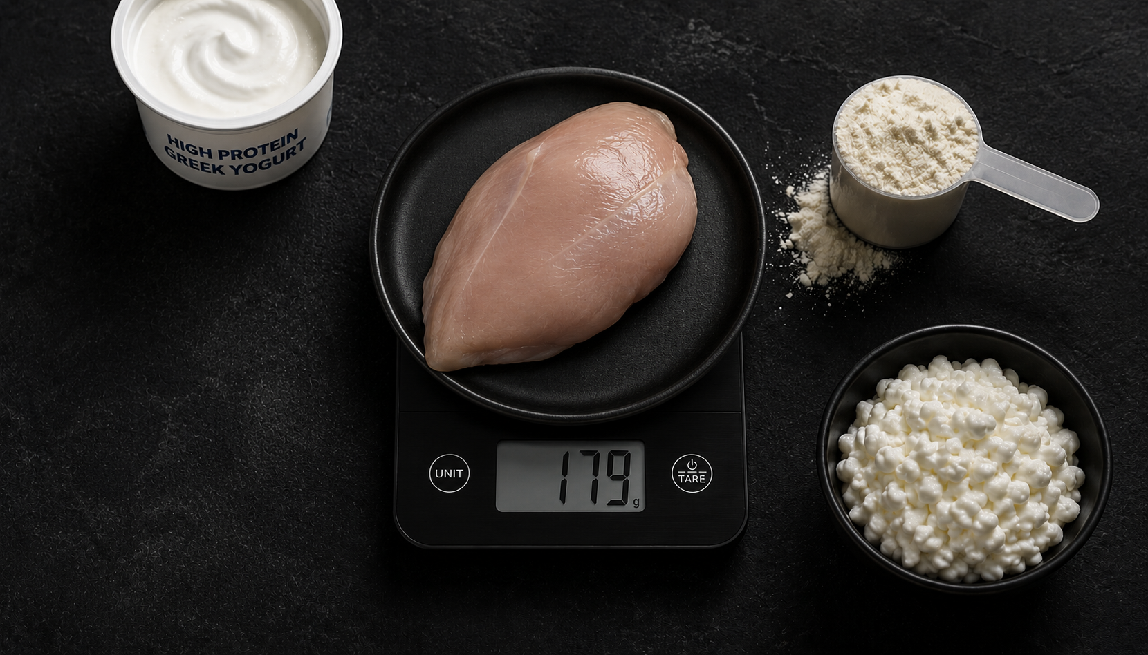 How much protein on semaglutide — food scale measuring high-protein foods for GLP-1 muscle preservation