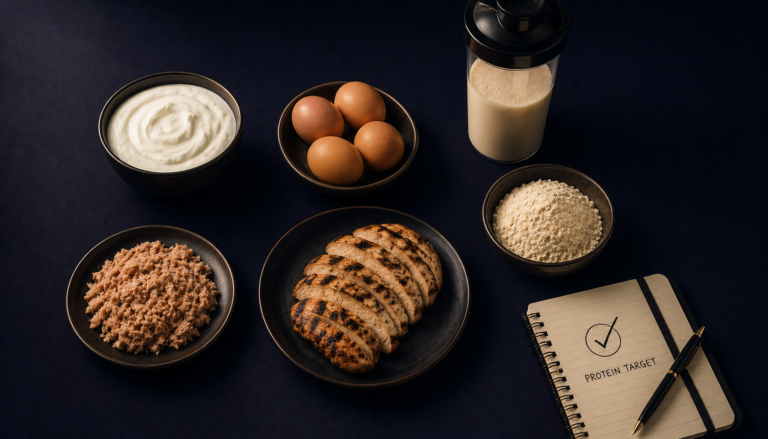 arranged high protein foods - highlighting the importance of protein while on semaglutide