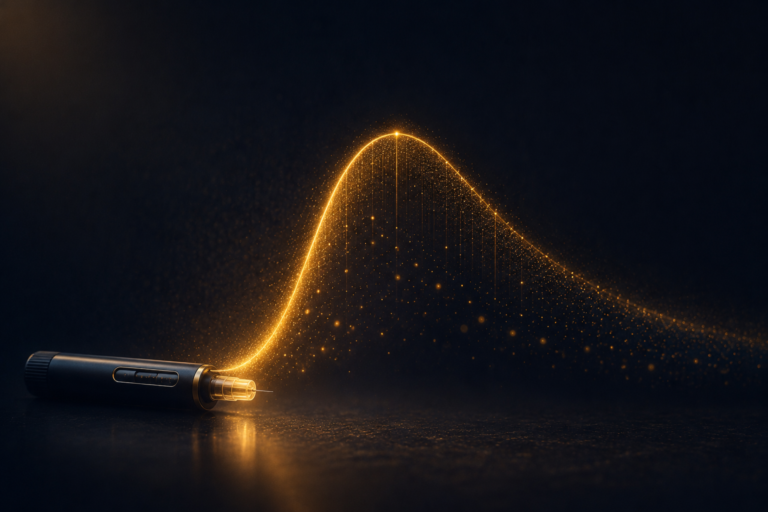 Pharmacokinetic concentration-time curve showing semaglutide's 7-day half-life