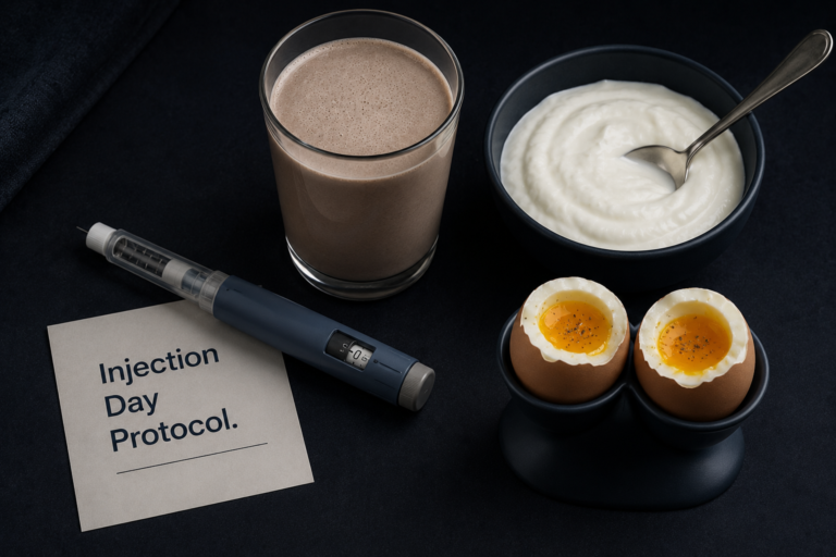 Injection day nutrition for semaglutide and tirzepatide — high-protein soft foods and protein shake protocol for GLP-1 users