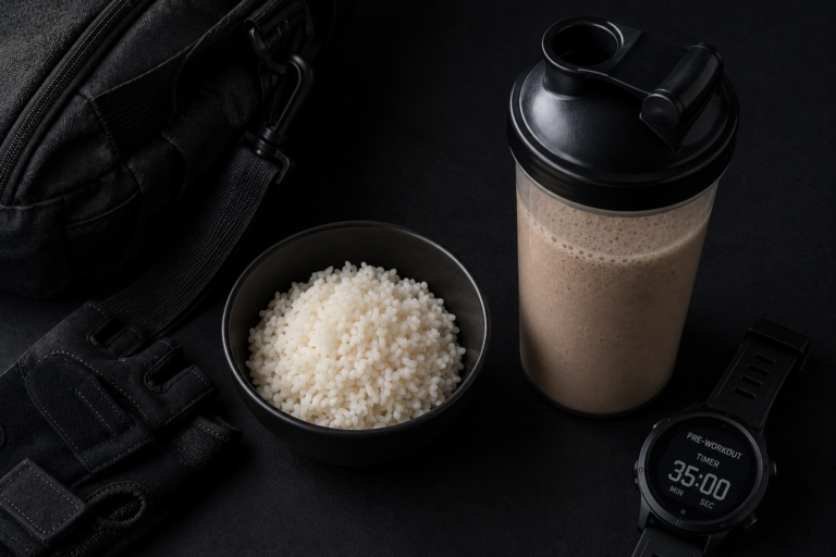 Pre-workout nutrition on semaglutide — protein shake and carbs timed 60 to 90 minutes before training for GLP-1 users